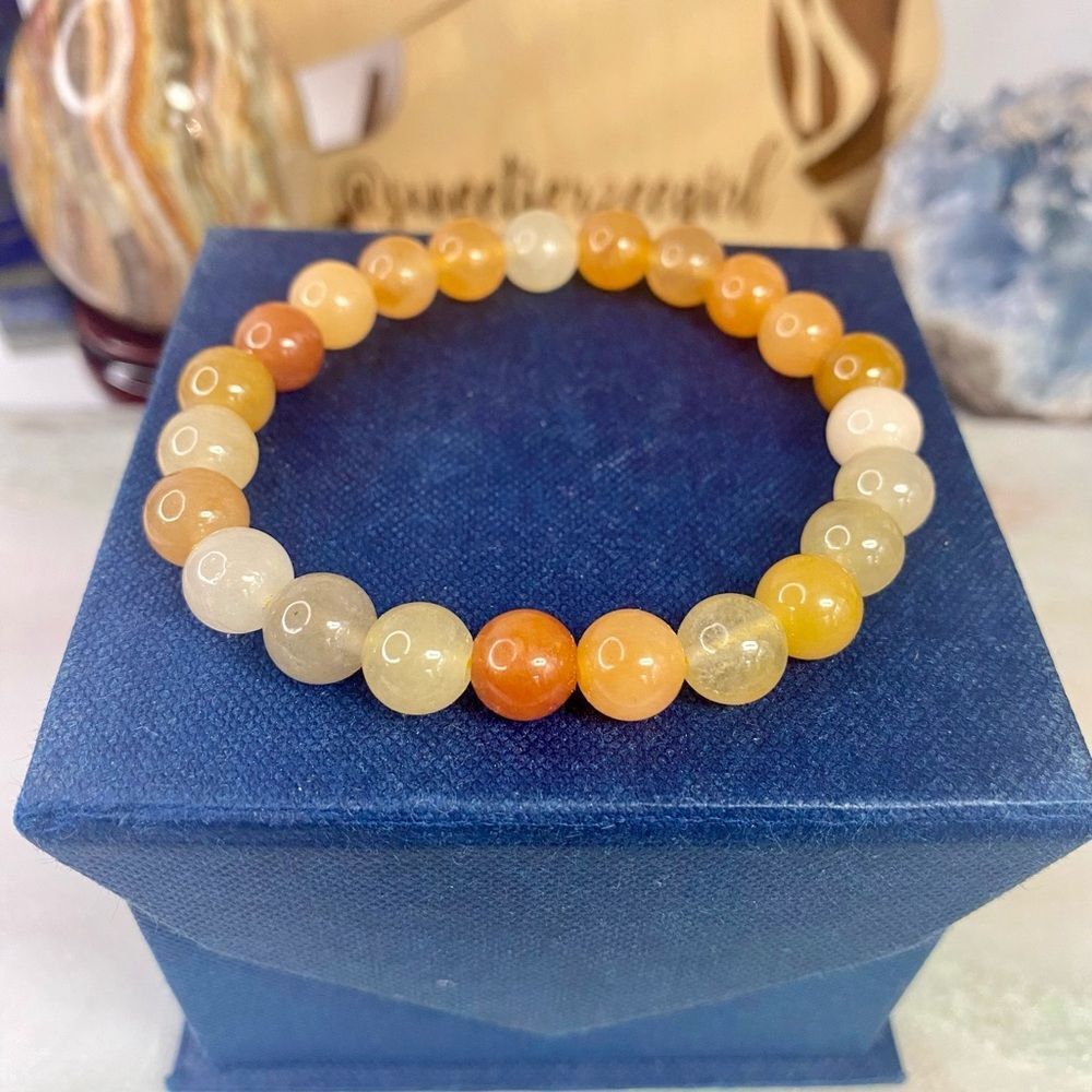 Gold Silk Jade Stone of Abundance Gemstone Stretch Bracelet
